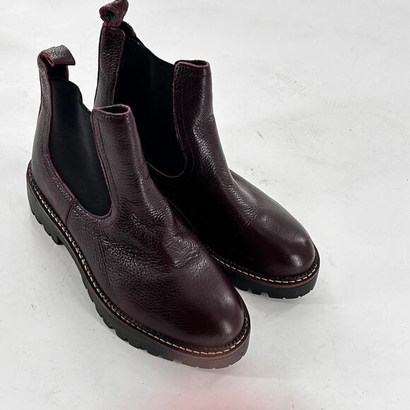 Nordstrom Miller Chelsea Ankle Booties 6 Burgundy Red Leather NWOT Boots Lug - Picture 4 of 6